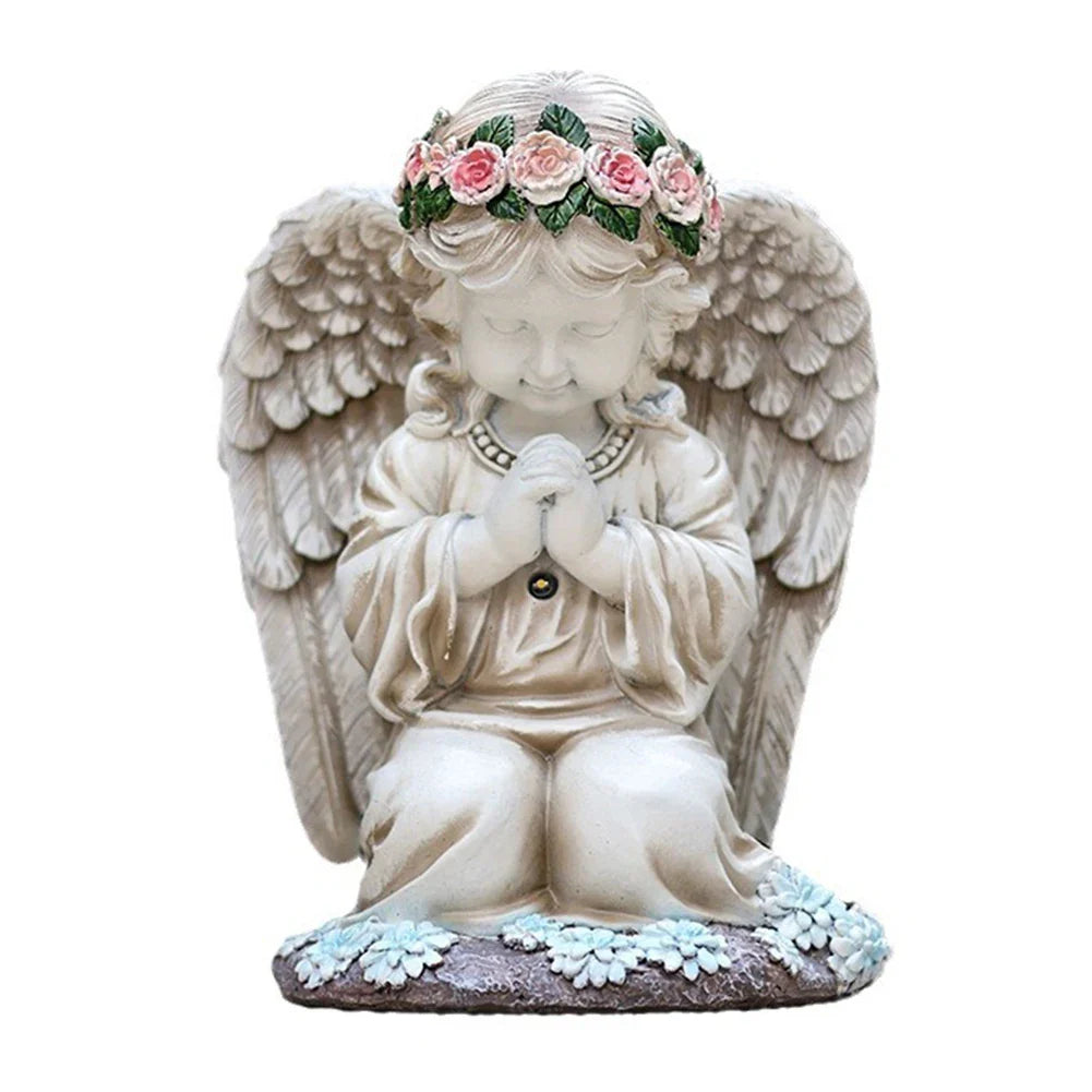 Solar Angel Garden Statue - Resin Praying Angel with Lights for Outdoor Patio, Lawn, Yard & Porch Decor
