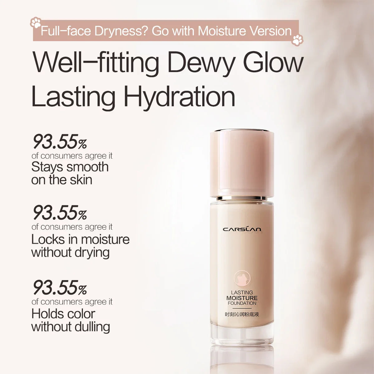 CARSLAN Long-Lasting Moisture Matte Liquid Foundation – Full Coverage Concealer, Whitening & Oil Control Face Base Makeup