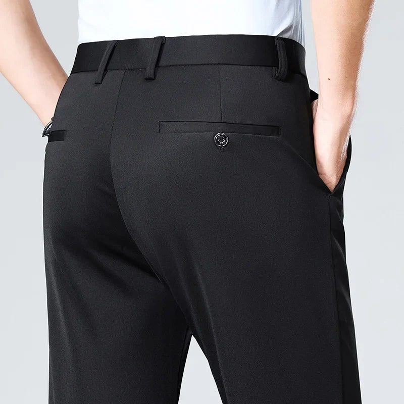 Men’s Slim Stretch Suit Pants - Summer Thin Business Formal Trousers for Office, Work & Plus Size Fit