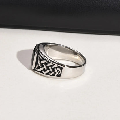Punk Vintage Ethnic Rings for Men – Retro Viking Knot Rune, Black Geometric Square Stone Signet Jewelry
