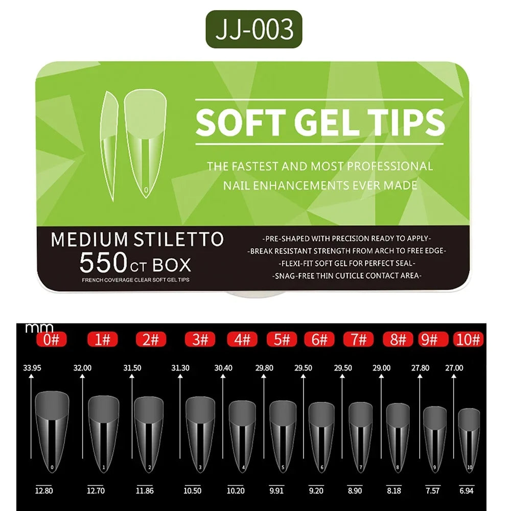 550pcs Soft Gel Nail Tips - Medium Short Almond & Coffin Full Cover Press On Nail Extension Kit