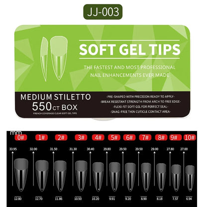 550pcs Soft Gel Nail Tips - Medium Short Almond & Coffin Full Cover Press On Nail Extension Kit