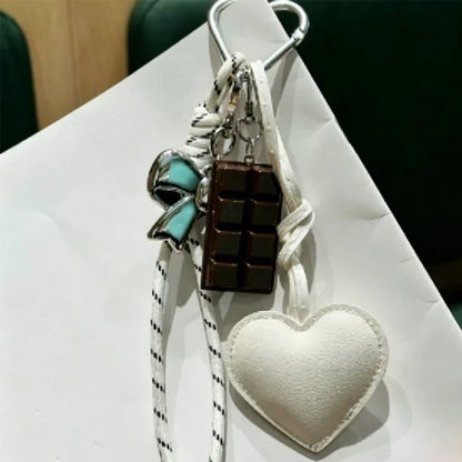 Kawaii Heart Leather Keychain - Trendy Chocolate Pendant Bag Charm Decorative Accessory