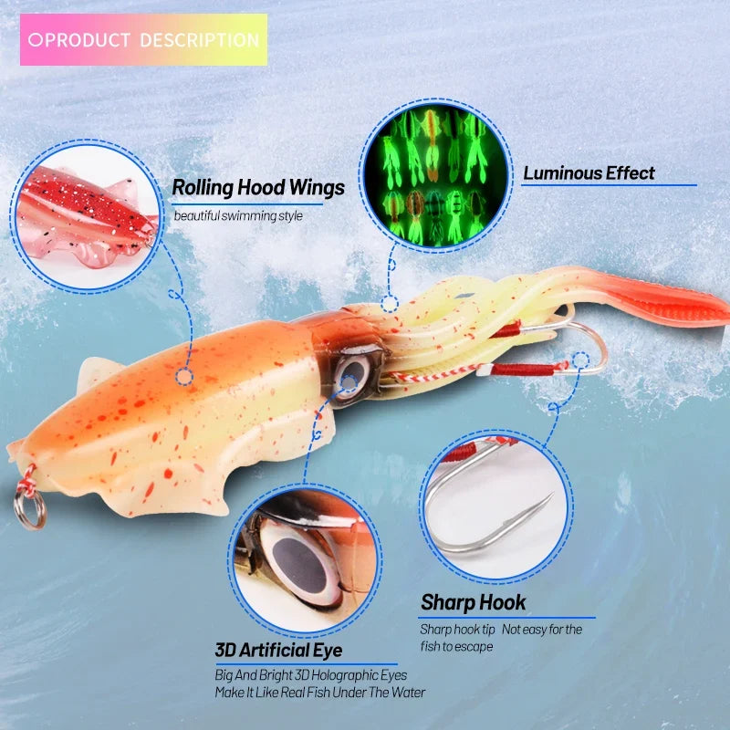 TEASER Silicone Fishing Lure - Luminous Octopus Squid Soft Bait Wobbler Jig for Sea Fishing