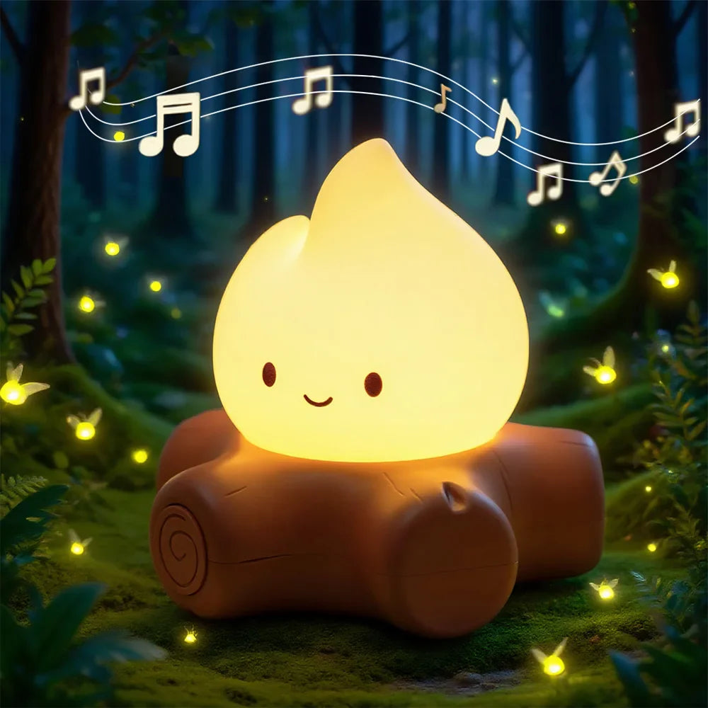 Campfire LED Night Light with White Noise – Creative Room Desk Lamp for Kids Gift