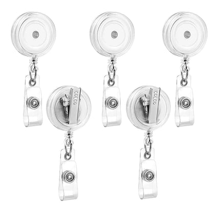 5 Pack Retractable Badge Reels - Swivel Alligator Clip ID Holder with Multitool Carabiner Keychain Design