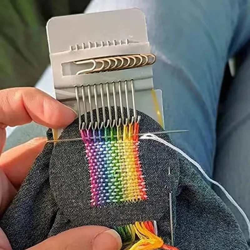 Speedweve Mini Mending Loom - Wooden & Metal DIY Textile Tool for Repairing Jeans, Clothes & Fabric Crafts