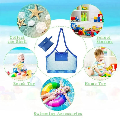 Multicolor Mesh Beach Bag - Large Sand-Resistant Foldable Tote with Hanging Hole for Toys & Storage