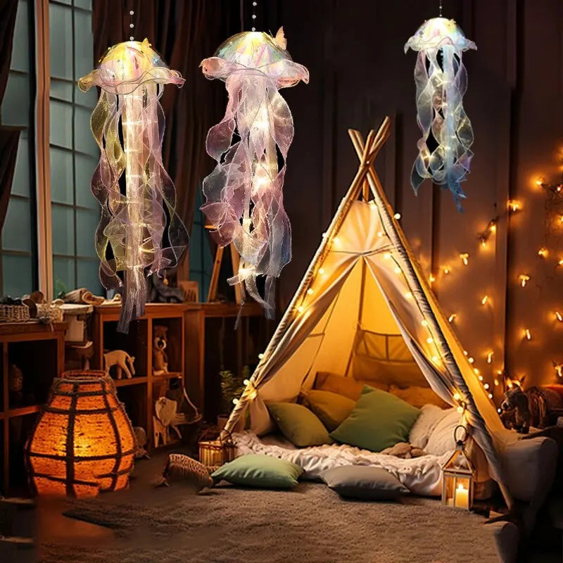 Gradient Jellyfish LED Light – Handmade Festival Pendant & Night Decoration for Courtyard Lighting
