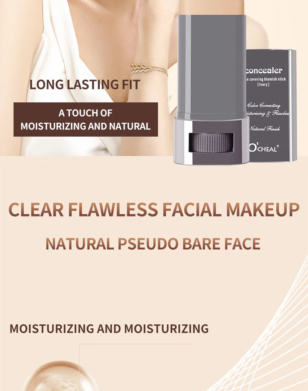 Ocheal Foundation and Contour Stick – Long-Wear Lightweight Concealer, Bronzer, and Brightening Makeup Pen
