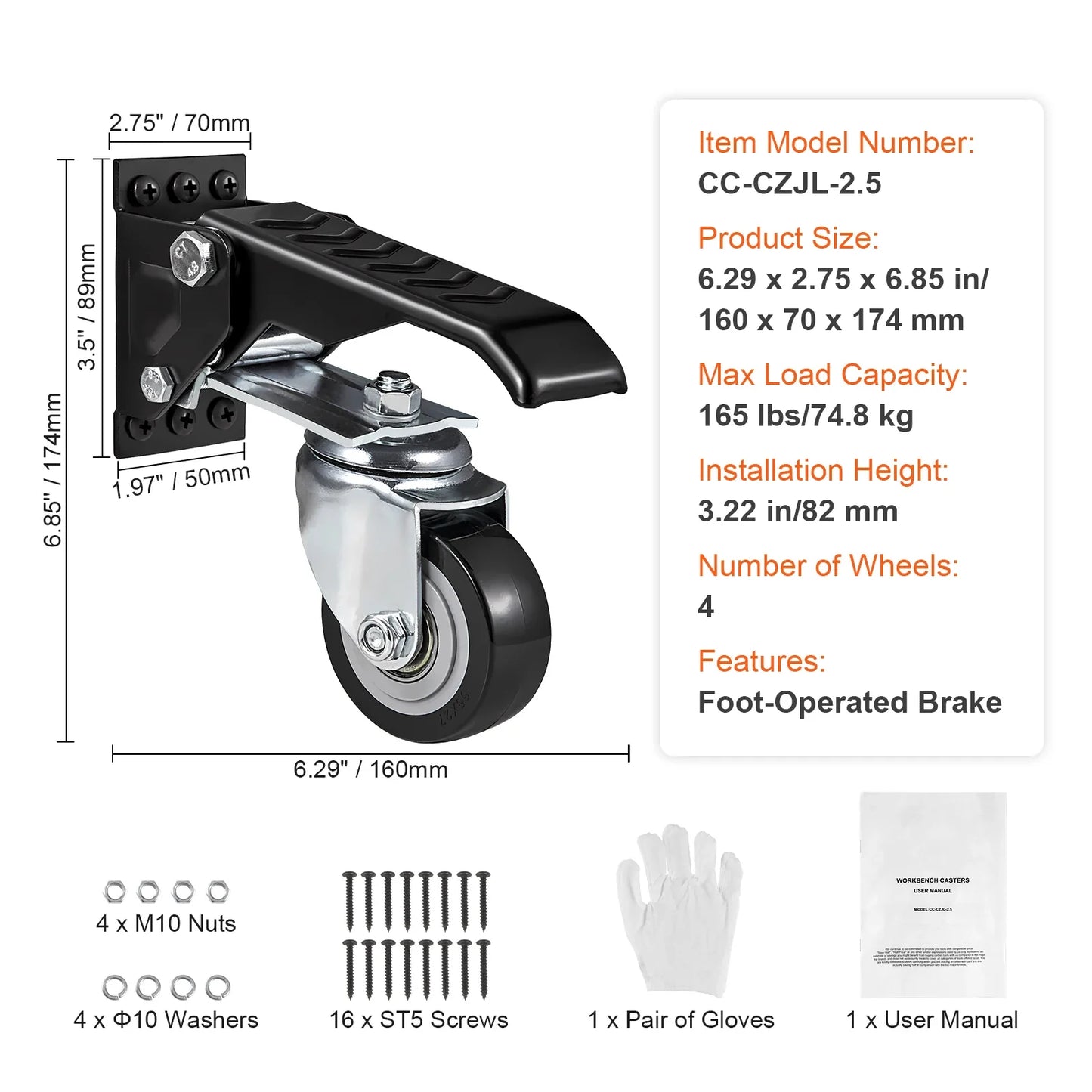 SucceBuy 4PCS Retractable Caster Wheels - 165lbs Heavy Duty 360° Swivel Workbench & Equipment Wheels