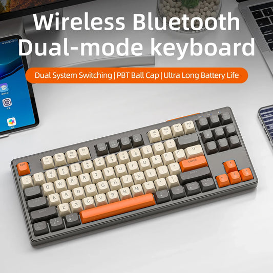 M87 Wireless 87-Key Dual Mode Bluetooth RGB Gaming Keyboard with PBT Keycaps and Rainbow Light