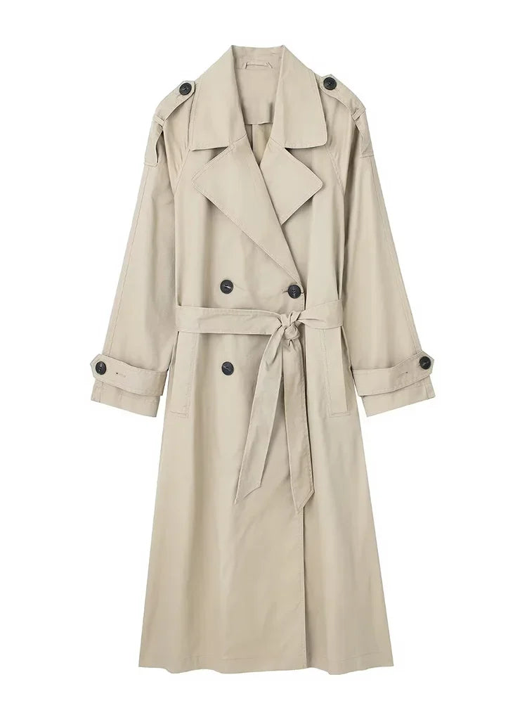 Willshela Women’s Double Breasted Trench Coat - Fashion Belted Vintage Lapel Long Sleeve Chic Outerwear Outfit