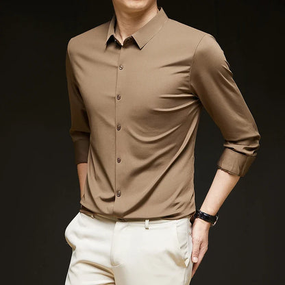 Men's Ultra-Stretch Shirt - Silky Long Sleeve Business & Casual Dress Shirt