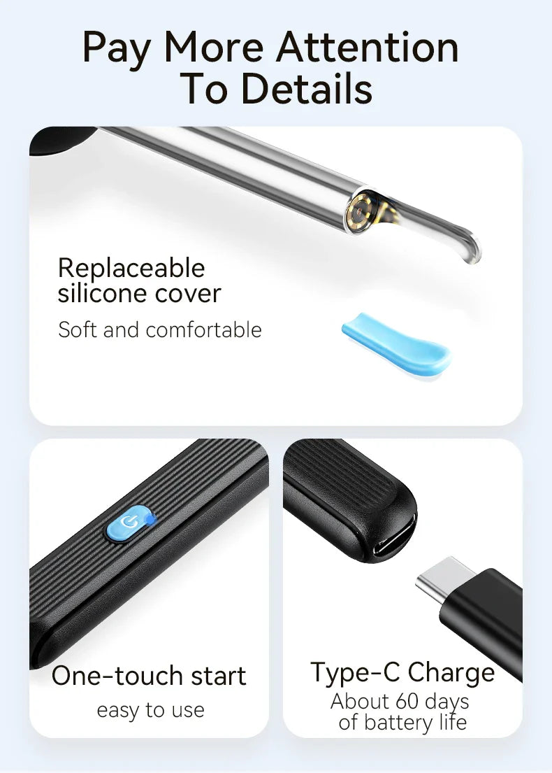 Wireless Ear Wax Cleaner with Camera – Safe Earwax Removal Endoscope with LED Light, Ear Cleaning Tool for Ear Care