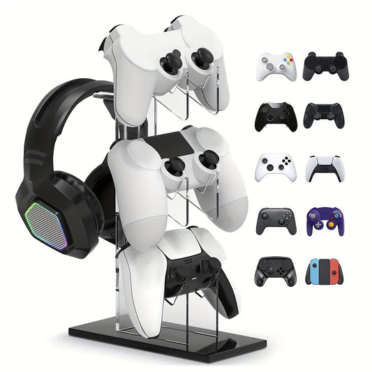 Universal 3-Tier Controller & Headphone Stand – PS5/PS4 Storage Holder in Black, White & Clear