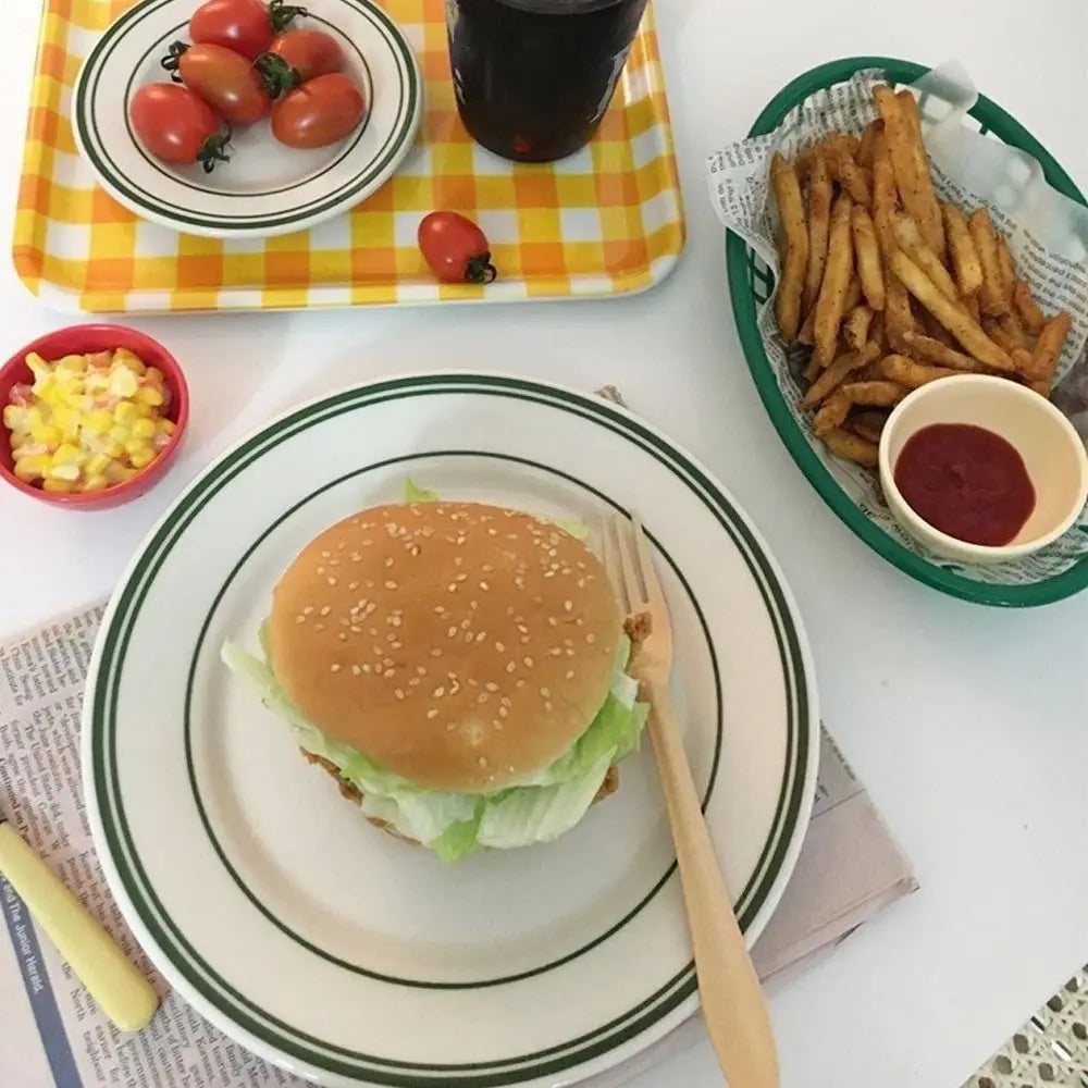 Fries Burger Serving Baskets - Colorful Oval Plastic Food Trays for Fast Food, Hot Dogs, Snacks & Reusable Restaurant Service