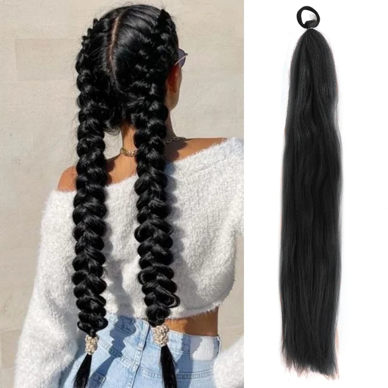 26" Synthetic Ponytail Extension - Long Straight Ombre Pink Purple Blue Hair with Elastic Tie