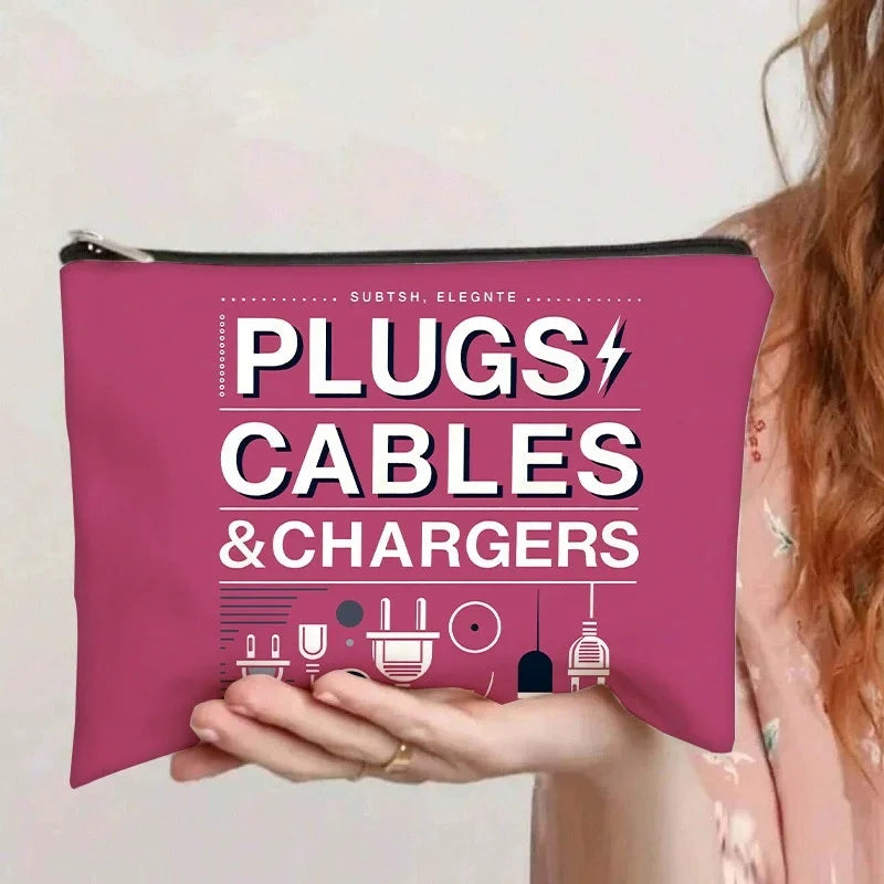 Cute Cable & Charger Organizer Pouch - Zipper Storage Bag for Makeup, Cosmetics, Tech Accessories, and Travel