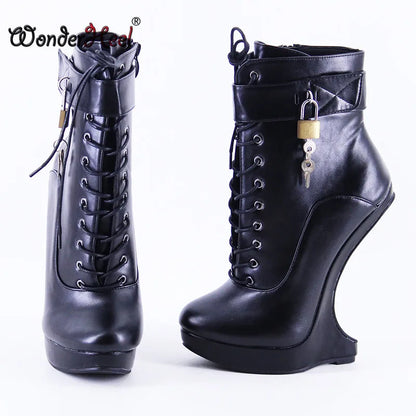 Women’s 18cm Extreme Platform Ankle Boots - 3cm Wedge Heel Matte Leather Nightclub Boots