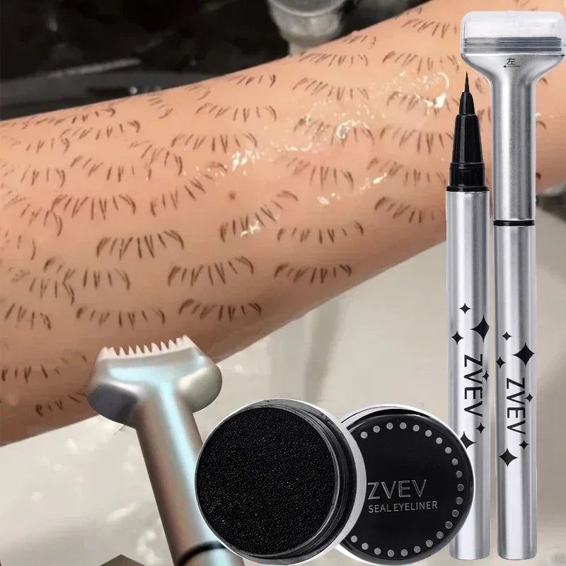 Reusable 2-in-1 Eyelash Stamps Pen - Quick Dry Black/Brown Liquid Eyeliner for Lower Lash Seal & Eyelash Simulation Makeup