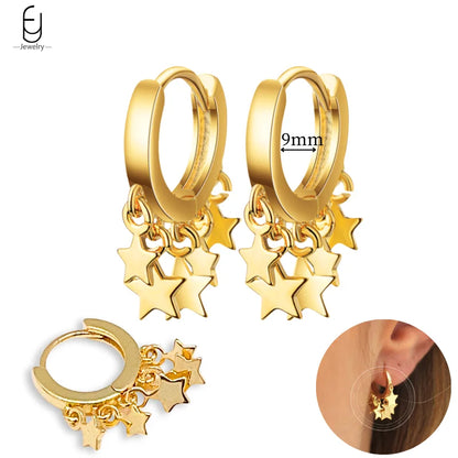 925 Sterling Silver Gold Tassel Earrings - Vintage Crystal Long Chain Hoop Jewelry for Women