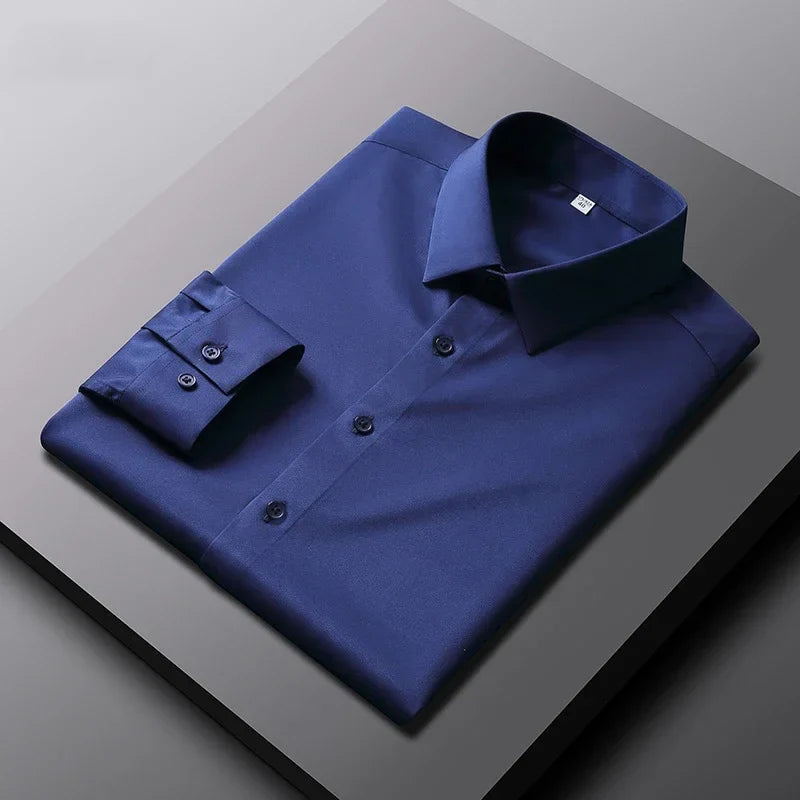 Men's Long Sleeve Dress Shirt - Solid Color Wrinkle Resistant Business Casual Top