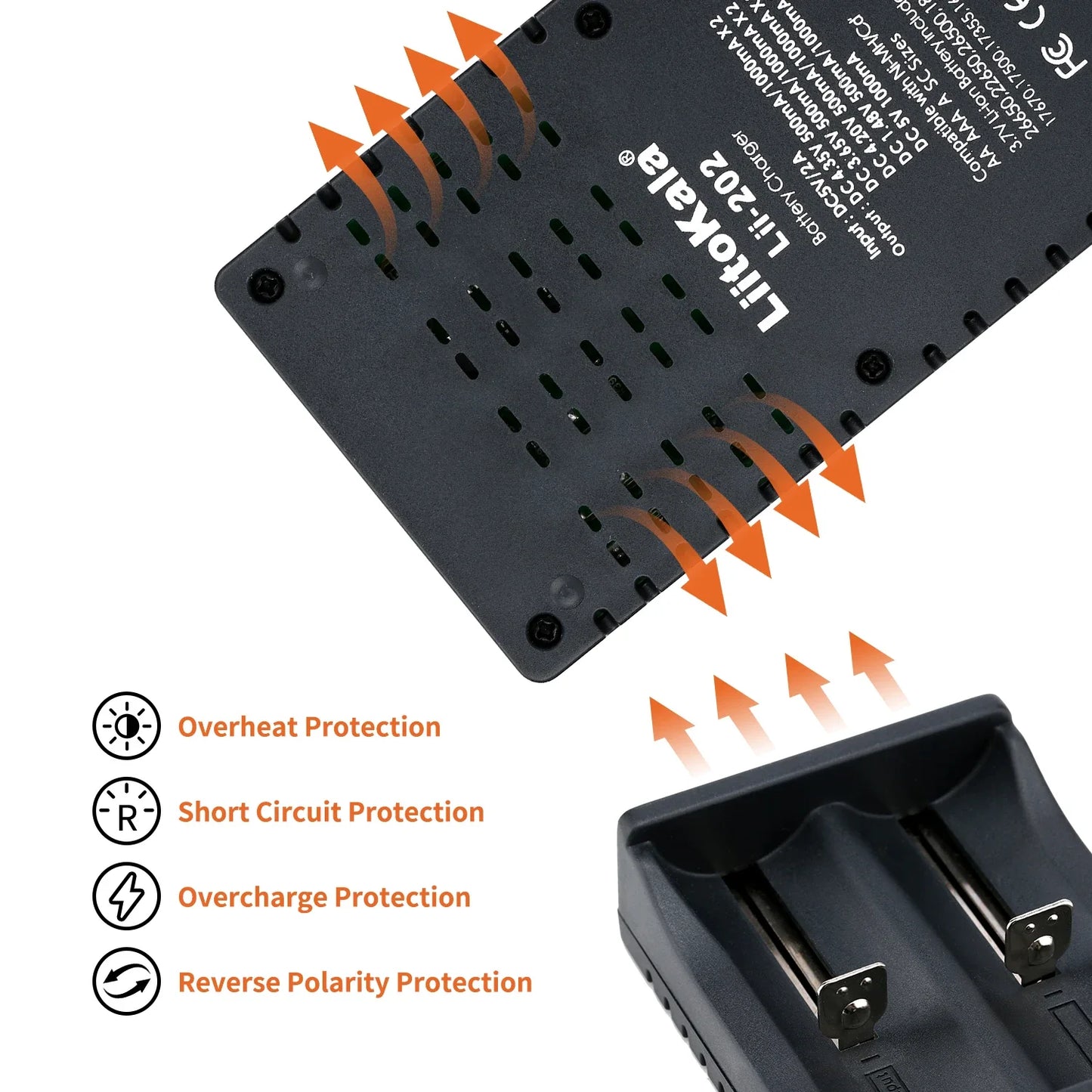 LiitoKala Lii-202 Battery Charger – Multi-Voltage 1.2V/3.7V Charging for 18650, 21700, 20700, 26650, 14500, 16340 NiMH & Li-Ion Batteries