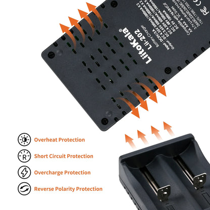LiitoKala Lii-202 Battery Charger – Multi-Voltage 1.2V/3.7V Charging for 18650, 21700, 20700, 26650, 14500, 16340 NiMH & Li-Ion Batteries