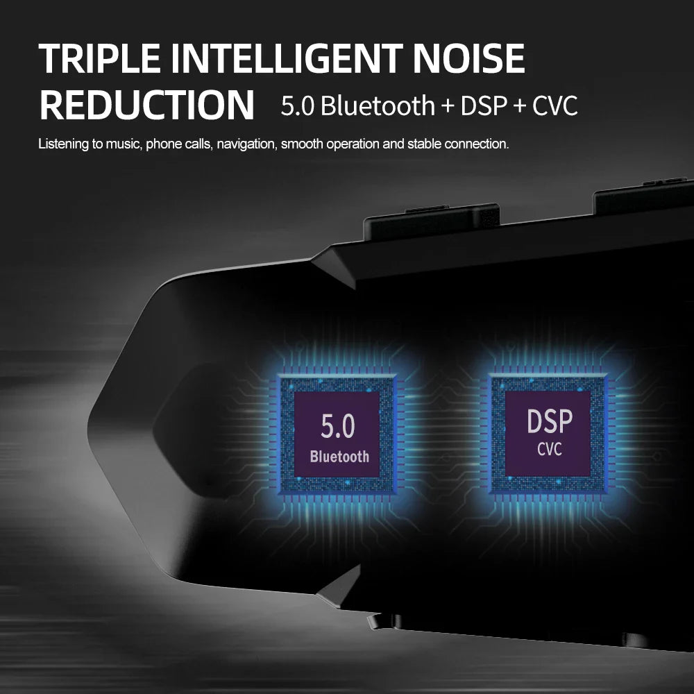 1/2X Bluetooth V5.3 Motorcycle Helmet Intercom Headset – 1000M Noise-Reduction Interphone with Music Sharing for Moto Riders