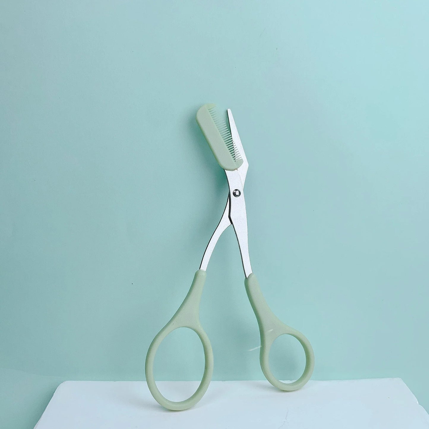 Pink Eyebrow Trimming Scissors - Stainless Steel Brow Grooming Tool with Built-In Comb