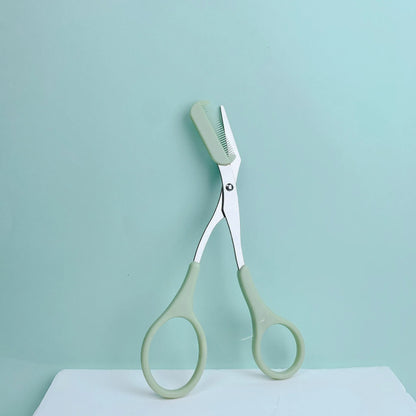 Pink Eyebrow Trimming Scissors - Stainless Steel Brow Grooming Tool with Built-In Comb