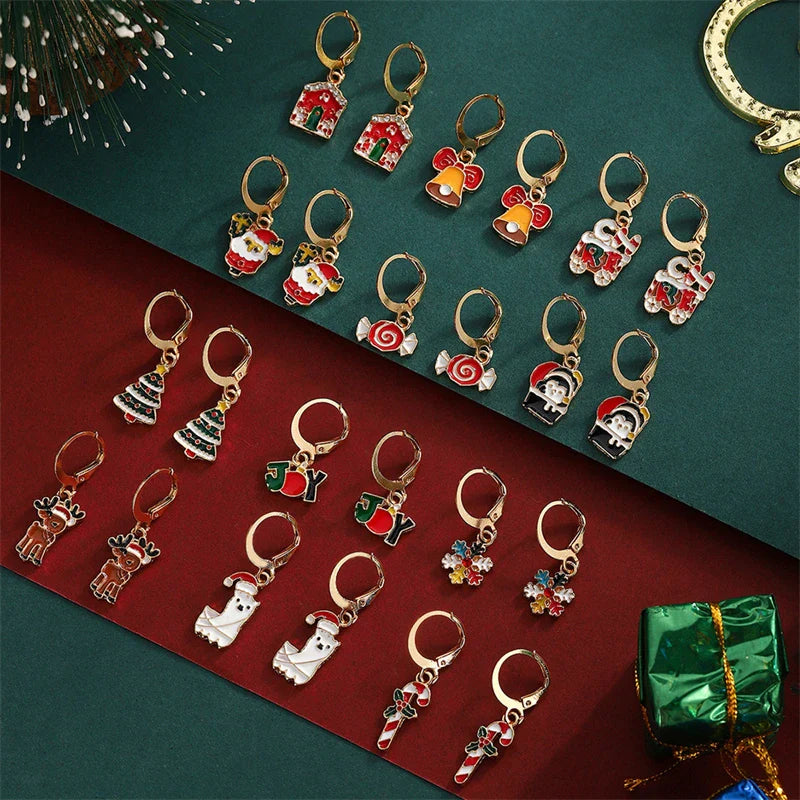 12/20 Pairs Christmas Earrings Set – Shiny Crystal Snowflake, Elk, Bowknot & Xmas Tree Studs for Women, Holiday & New Year Gifts
