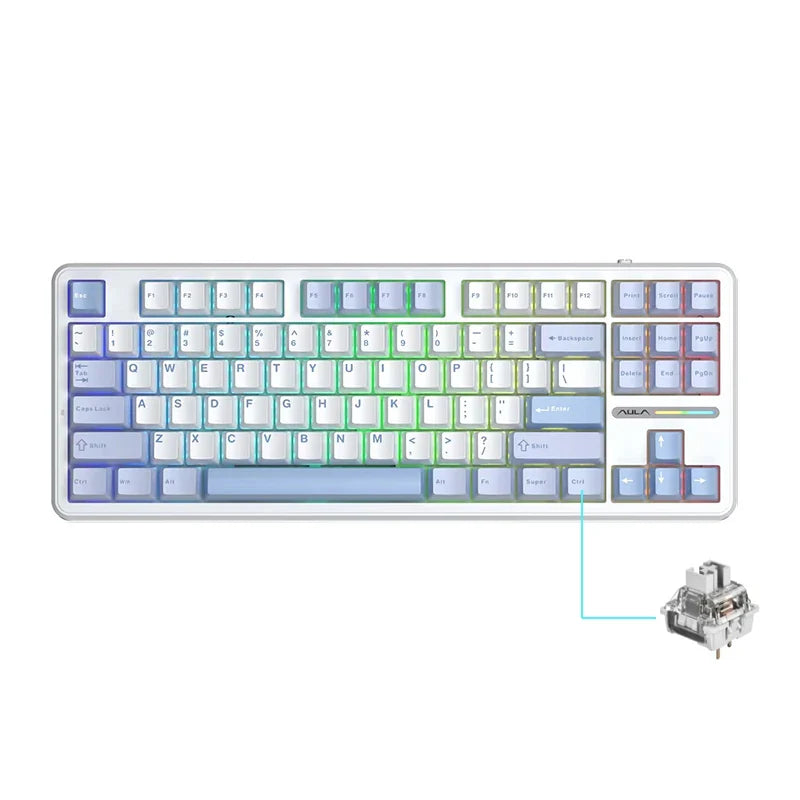 AULA F87 Pro 87-Key Mechanical Keyboard – Tri-Mode 2.4G/USB/Bluetooth, RGB, PBT Keycaps, Gasket Mount, 5-Layer Silencing, Full Key No Impact