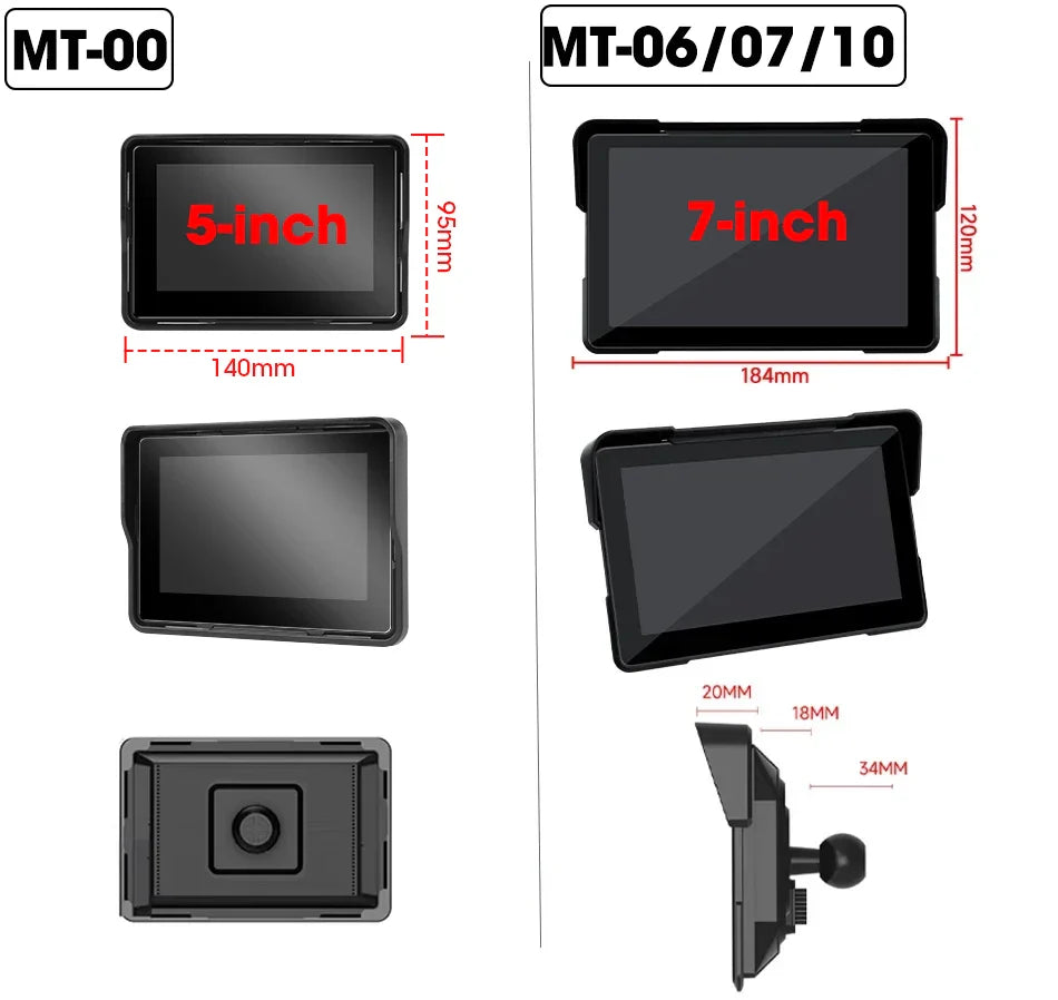 5/7 Inch Motorcycle CarPlay DVR Navigation GPS Monitor – Wireless Android Auto, Airplay, IPX7 Waterproof Portable Display