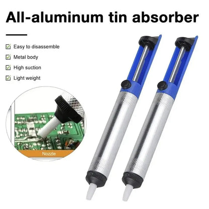 Aluminum Desoldering Pump - Blue Vacuum Solder Sucker Tool for Tin Removal and Electronics Repair
