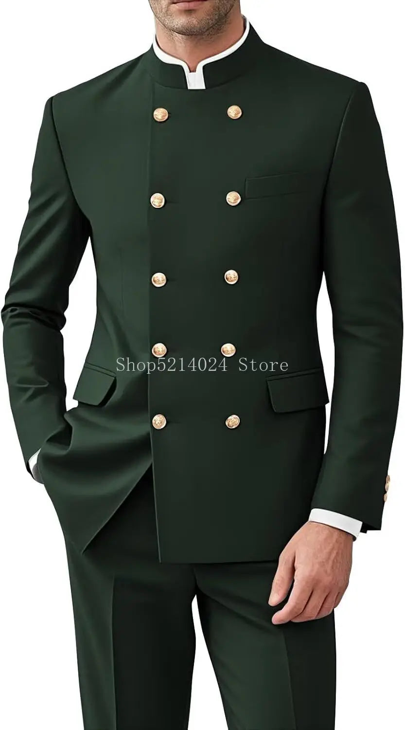 Men's 2-Piece Suit Set - Gold Button Jacket and Pants for Weddings & Formal Events