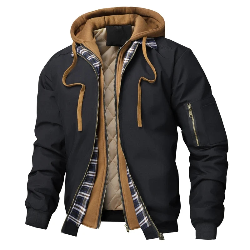 Men’s Warm Winter Windbreaker Jacket - Thick Hooded Outdoor Hiking Thermal Sports Coat with Zipper Closure
