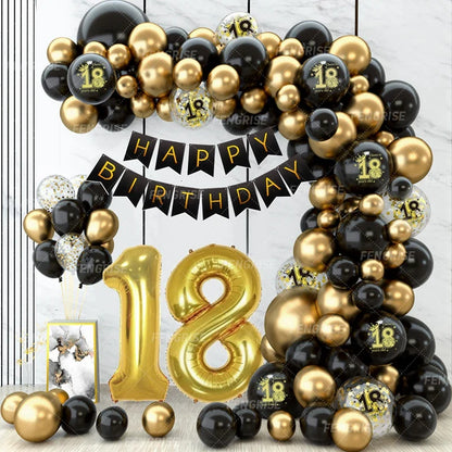 Black and Gold Balloon Garland Arch Kit - Confetti Latex Balloons for Happy 18th, 30th, 40th, 50th Birthday Party Decor and Adult Anniversaries