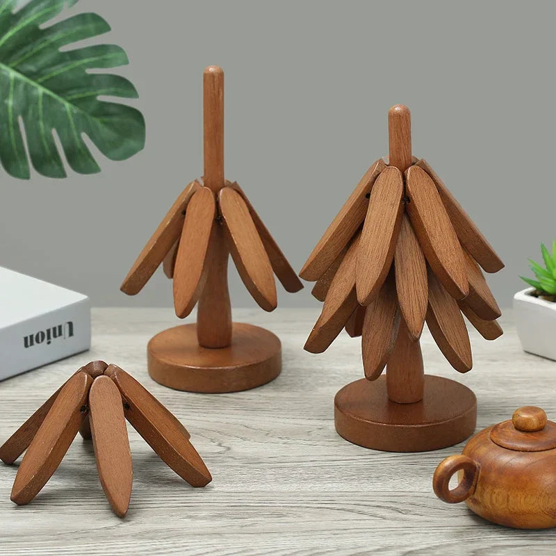 4PCS Bamboo Wooden Tree Design Table Mat Coasters — Heat Resistant Decorative Pot Trivets
