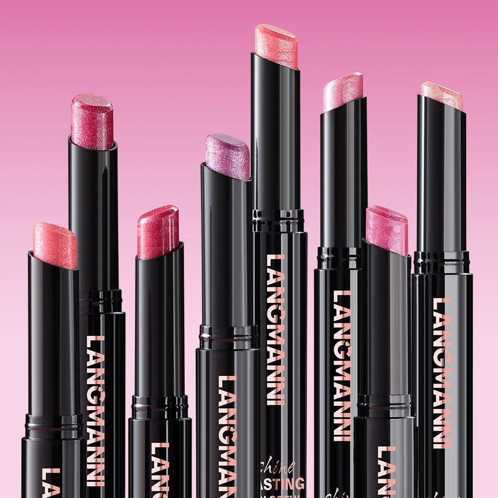 LANGMANNI Pearlescent Lipstick - Slanted Tip Long Lasting Color Lip Gloss Makeup