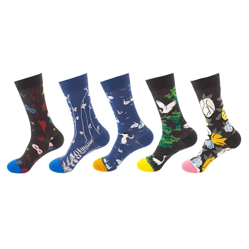 Men's Cotton Dress Socks 5-Pair Pack - Funny Casual Novelty Crew Socks Gift Set