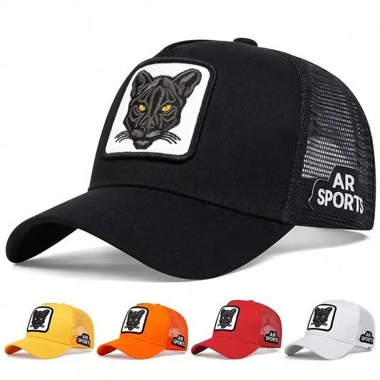 Panther Embroidery Baseball Cap - Unisex Adjustable Mesh Sun Protection Hat for Spring & Summer Outdoor Wear