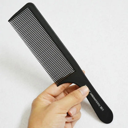 Black Flattop Hair Cutting Comb - Heat Resistant Carbon Antistatic Styling Tool for Salon Use