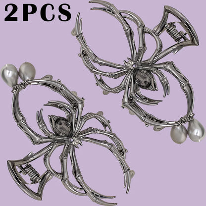 Women's Y2K Skull Spider Hair Clip - Rhinestone Pearl Alloy Claw Design for Stylish Daily Hair Accessories