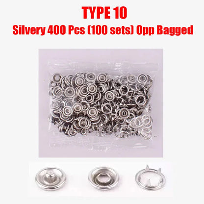 Metal Snap Button Fastener Kit - 50/100PCS Hollow Prong Studs with Pliers Tool for Clothing Sewing Bags & Shoes
