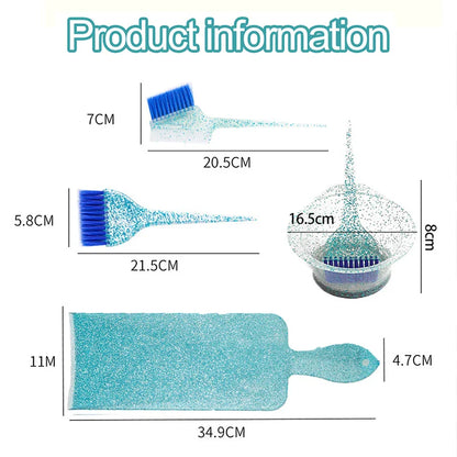 4pcs Hair Dye Bowl & Brush Set – Crystal Shiny Coloring Mix Board for DIY & Professional Hairdresser Styling Tools