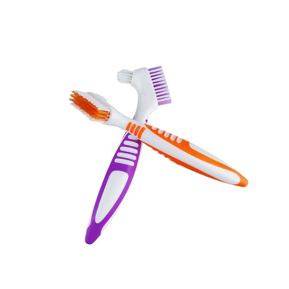 Denture Cleaning Brush - Soft Multi-Layer Bristle False Teeth Brush with Non-Slip Rubber Handle