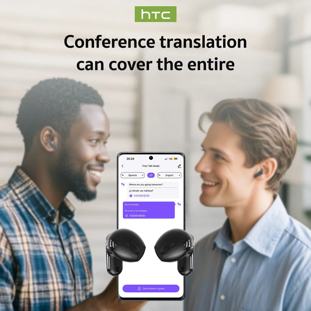 HTC NE20 Bluetooth 6.0 Wireless Translator Earphones – Waterproof IPX4 with Long Battery Life