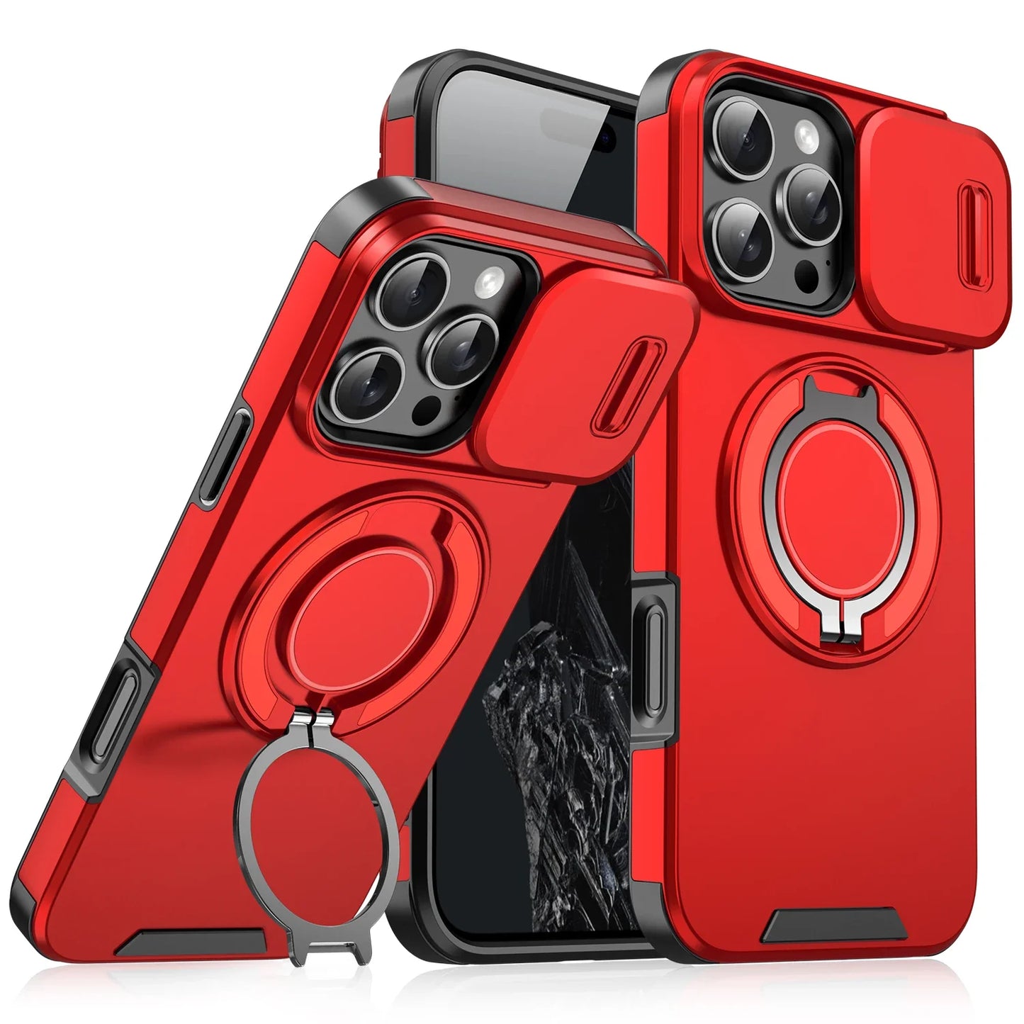 Luxury Rugged Armor Magnetic Case – Heavy Duty PC Cover with Slide Camera Protection for iPhone 16, 15, 14, 13, 12, 11 Pro Max Plus